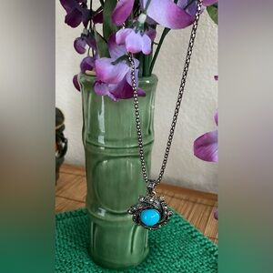 Turquoise Pendant Necklace with Silver Chain
